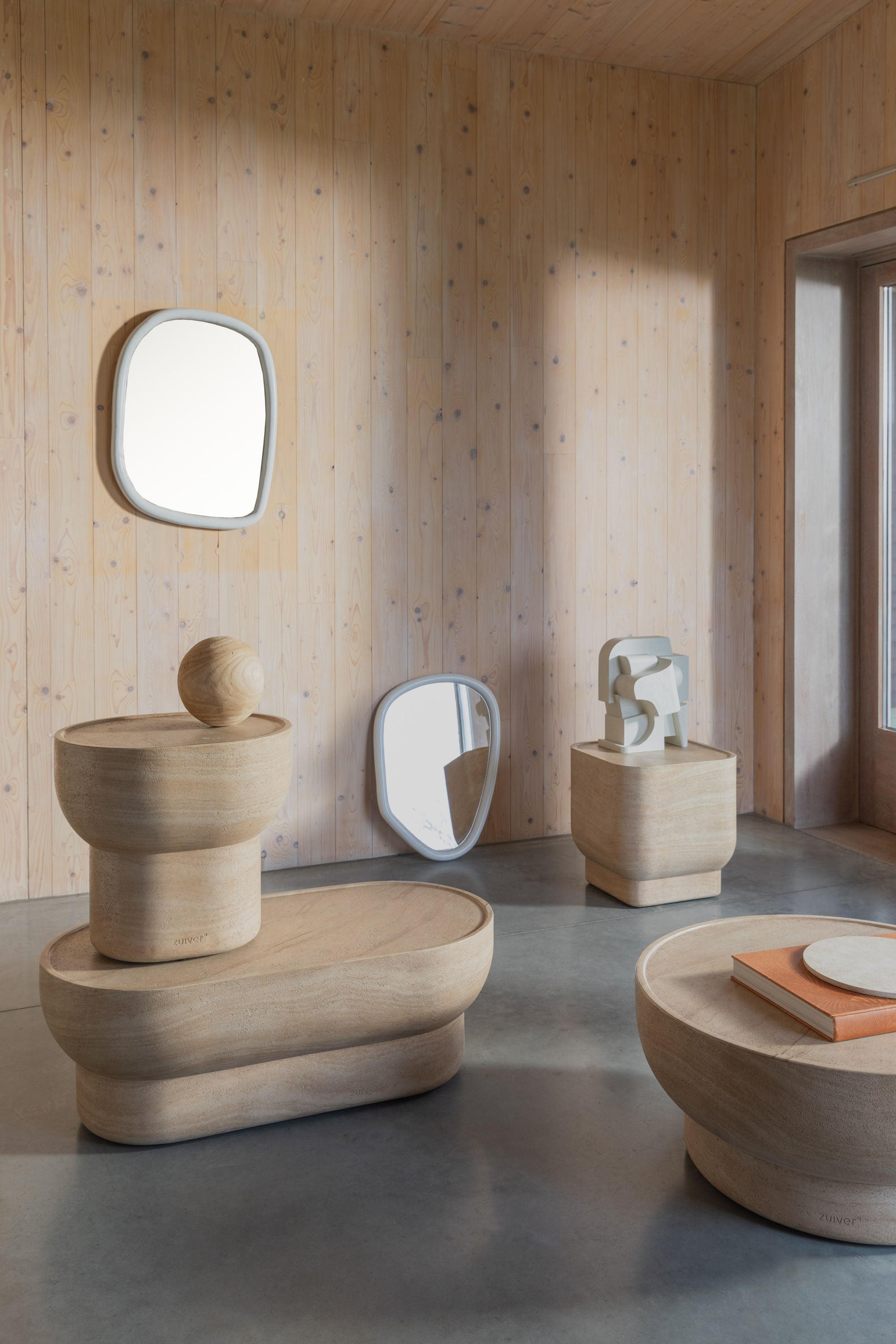 Zuiver Noble Beige Travertine Style Oval Coffee Table